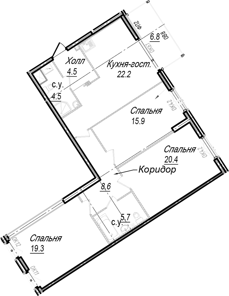 3-комнатная квартира 102.3 м², 5/8 эт., Комплекс апартаментов «Meltzer Hall»